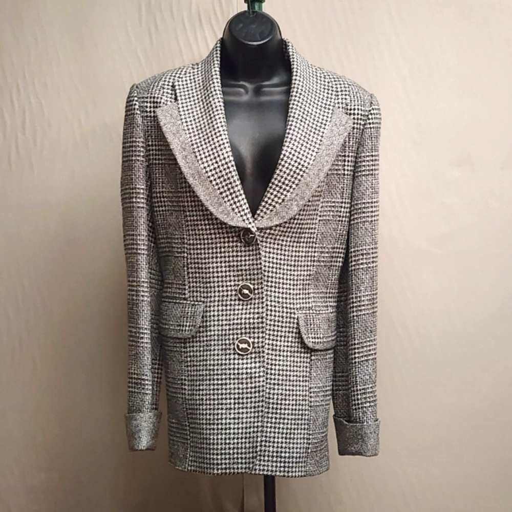 Vintage JEANNETTE MINER - PARIS Tailored Women's Wool Houndstooth Blazer